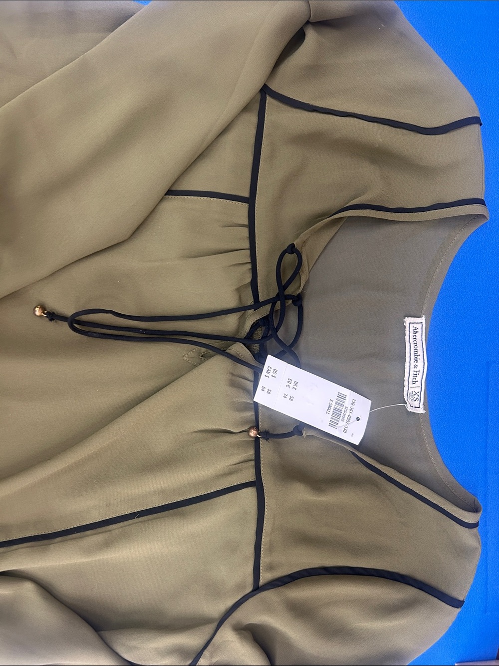 Abercrombie & Fitch Olive Green Blouse with Black Trim